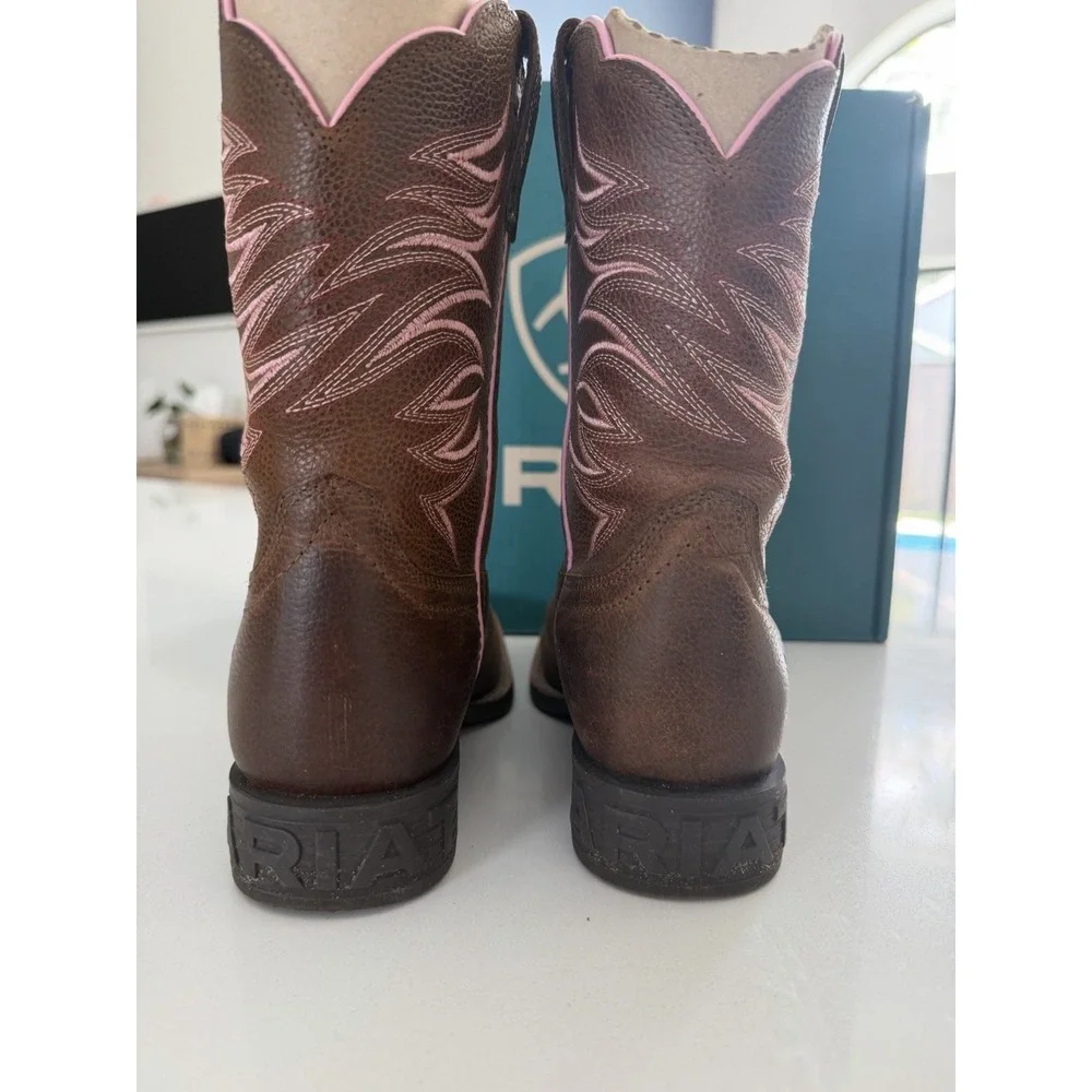 Ariat Firecatcher Y Kids Western Cowboy Boots Rowdy Brown Pink Size 2.5 M EU 33